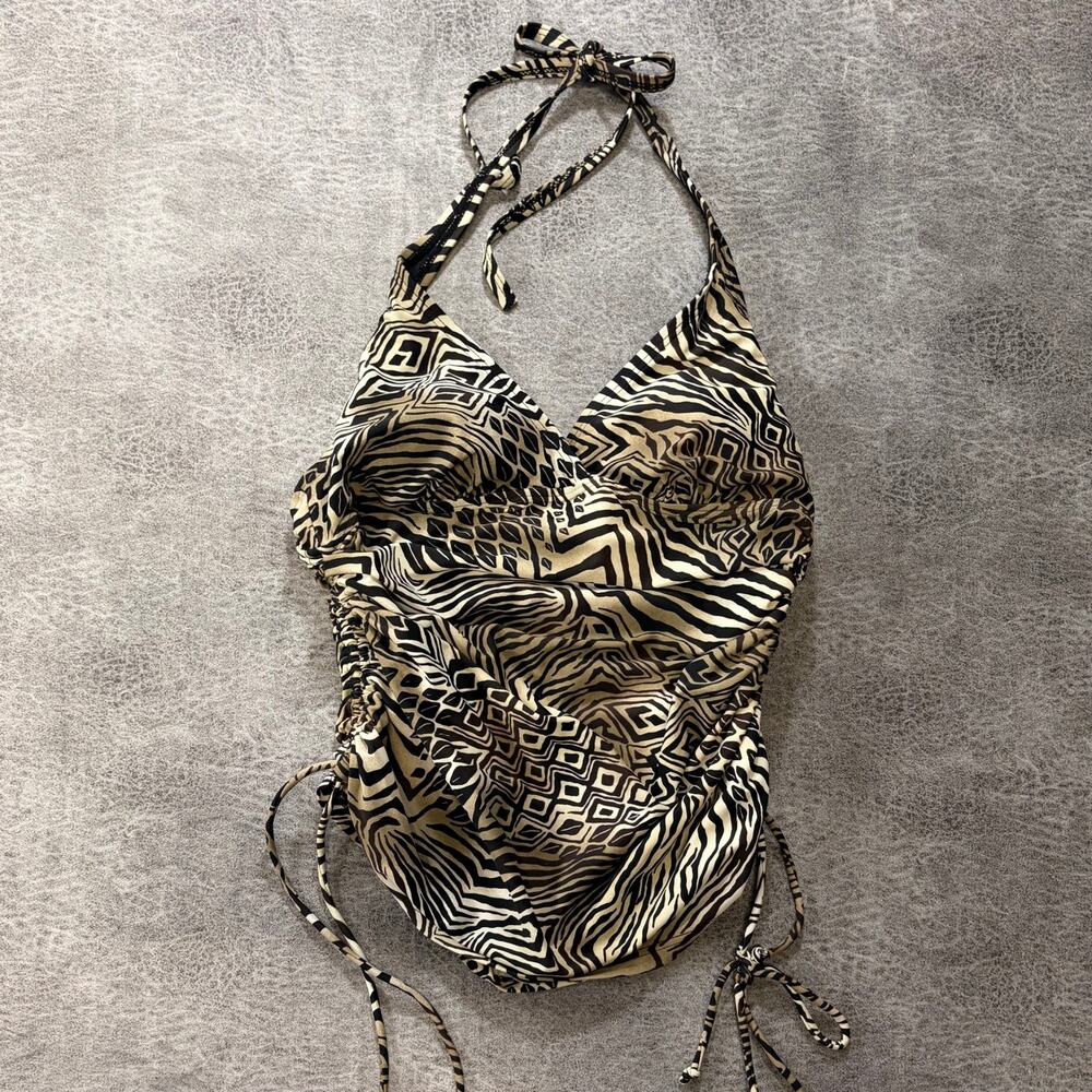 Y2k Animal Print Ruched Halter Tankini
